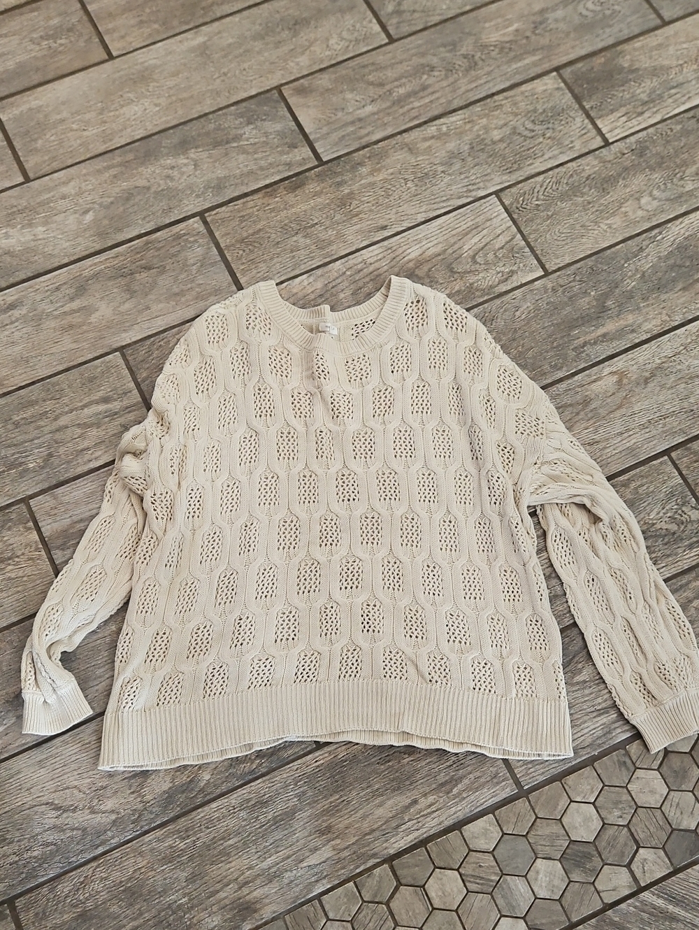 Maurices Cream Open-Stitch Crew Neck Sweater